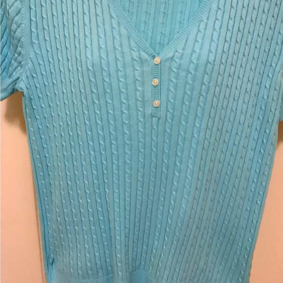 Chaps sweater ribbed blue turquoise color size L in good shape nice feel - Picture 3 of 8